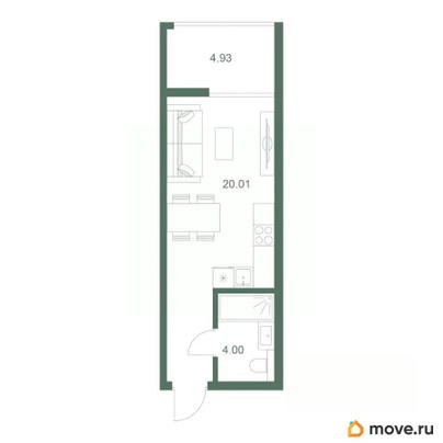 1-комн. апартаменты, 28.94 м&sup2;