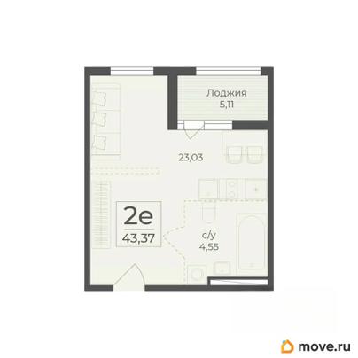 1-комн. квартира, 43.37 м&sup2;