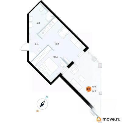 1-комн. апартаменты, 57 м&sup2;