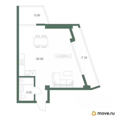 1-комн. апартаменты, 55.83 м&sup2;