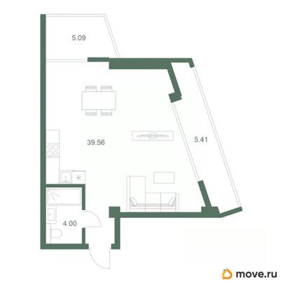 1-комн. апартаменты, 54.06 м&sup2;
