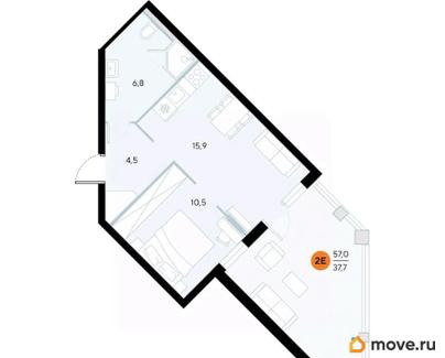 1-комн. апартаменты, 57 м&sup2;