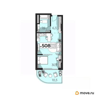 2-комн. апартаменты, 54.9 м&sup2;