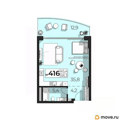2-комн. апартаменты, 58.3 м&sup2;