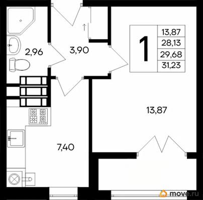 1-комн. квартира, 31.23 м&sup2;