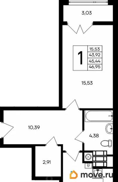1-комн. квартира, 46.95 м&sup2;