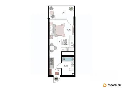 1-комн. апартаменты, 35.9 м&sup2;
