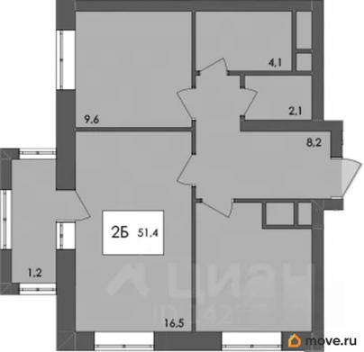 2-комн. квартира, 51.4 м&sup2;