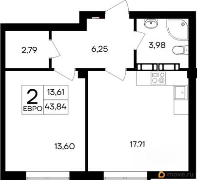 1-комн. квартира, 43.84 м&sup2;