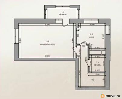 1-комн. квартира, 44.9 м&sup2;