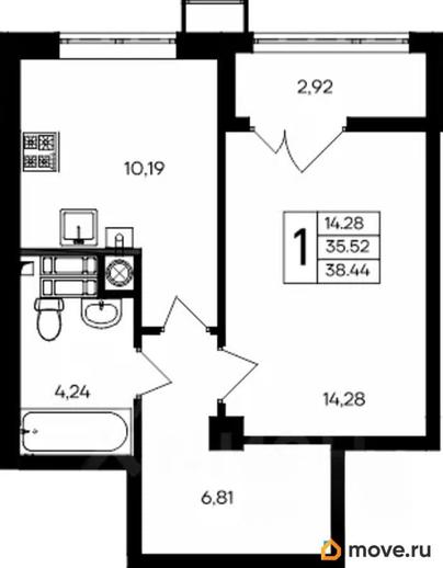 1-комн. квартира, 40.89 м&sup2;