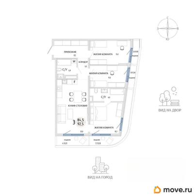 3-комн. квартира, 92.2 м&sup2;