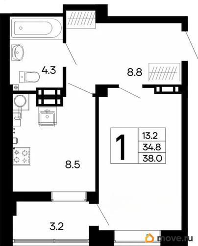 1-комн. квартира, 38 м&sup2;