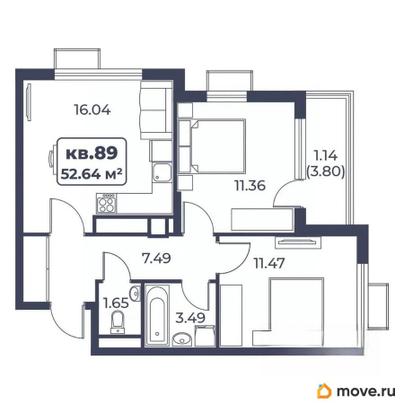 2-комн. квартира, 52.64 м&sup2;