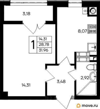 1-комн. квартира, 31.96 м&sup2;