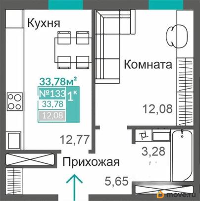 1-комн. квартира, 33.78 м&sup2;