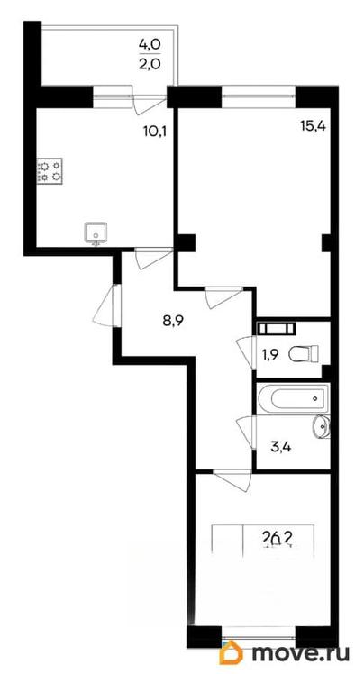 2-комн. квартира, 54.5 м&sup2;