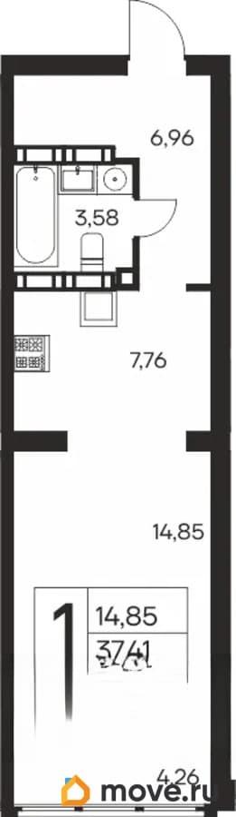 1-комн. квартира, 37.41 м&sup2;
