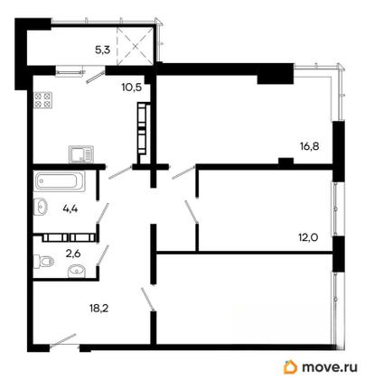 3-комн. квартира, 87.3 м&sup2;