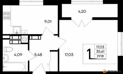 1-комн. квартира, 39.81 м&sup2;