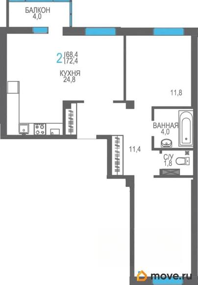 2-комн. квартира, 72.4 м&sup2;