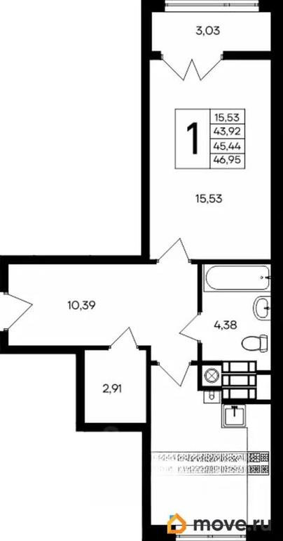 1-комн. квартира, 46.95 м&sup2;
