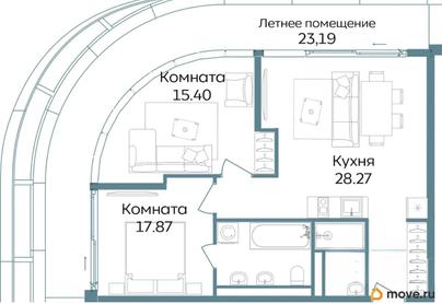 3-комн. апартаменты, 87.83 м&sup2;