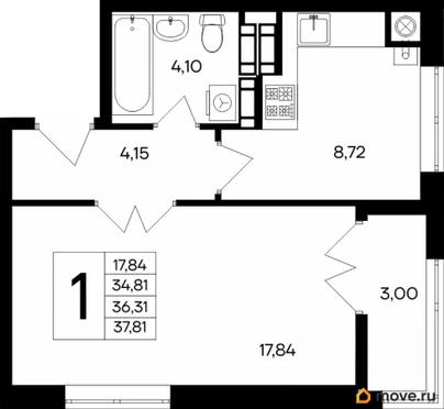 1-комн. квартира, 37.81 м&sup2;