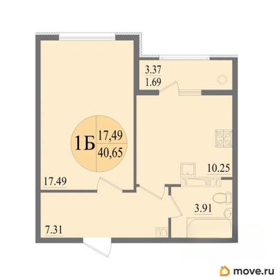 1-комн. квартира, 40.65 м&sup2;