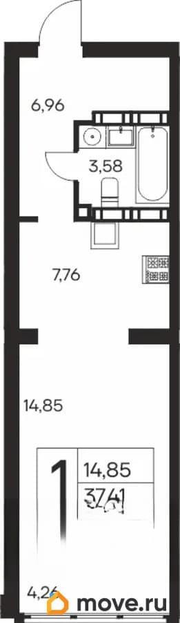 1-комн. квартира, 37.41 м&sup2;