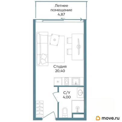 1-комн. апартаменты, 29.27 м&sup2;
