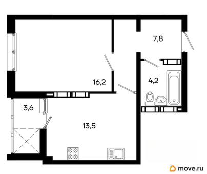 1-комн. квартира, 45.3 м&sup2;