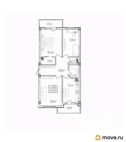 3-комн. квартира, 85.3 м&sup2;