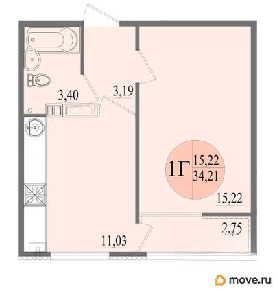 1-комн. квартира, 34.21 м&sup2;