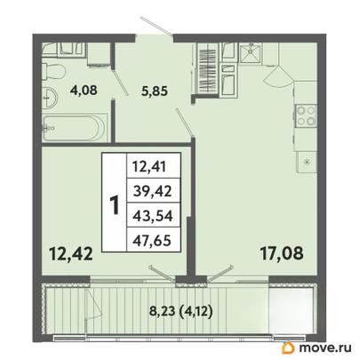 1-комн. квартира, 43.54 м&sup2;