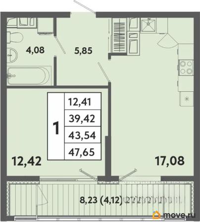 1-комн. квартира, 43.54 м&sup2;