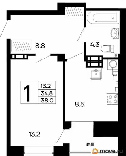 1-комн. квартира, 38 м&sup2;