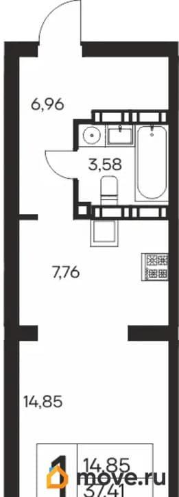 1-комн. квартира, 37.41 м&sup2;