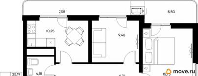 2-комн. квартира, 62.83 м&sup2;