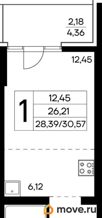 1-комн. квартира, 30.57 м&sup2;