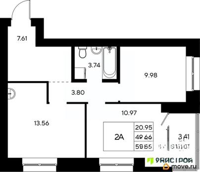 2-комн. квартира, 51.37 м&sup2;