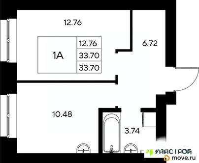 1-комн. квартира, 33.7 м&sup2;