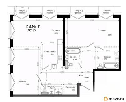 3-комн. квартира, 92.27 м&sup2;