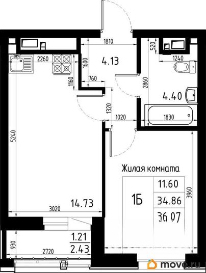 1-комн. квартира, 36.07 м&sup2;