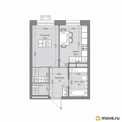 1-комн. квартира, 36.29 м&sup2;