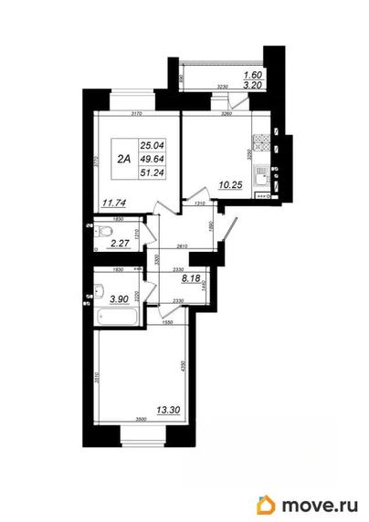 2-комн. квартира, 51.24 м&sup2;