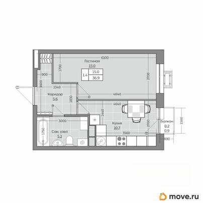 1-комн. квартира, 36.96 м&sup2;