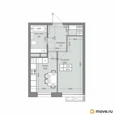 1-комн. квартира, 36.52 м&sup2;