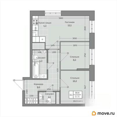 3-комн. квартира, 50.91 м&sup2;