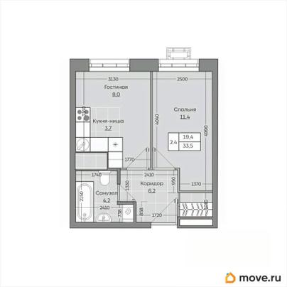 2-комн. квартира, 33.53 м&sup2;